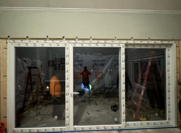 Three-panel white lift-slide door by ROKO Windows